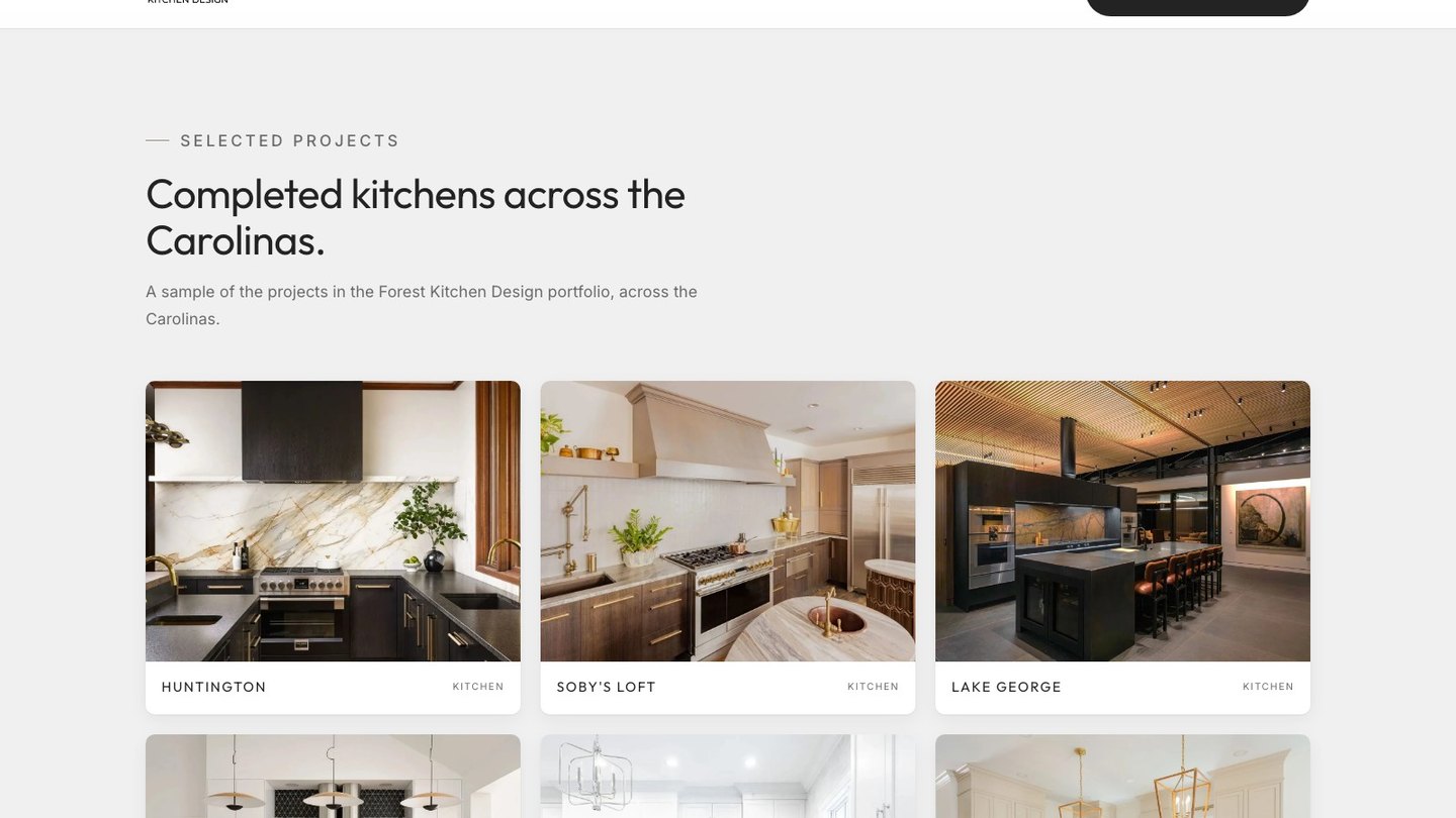 The selected projects section of the new homepage